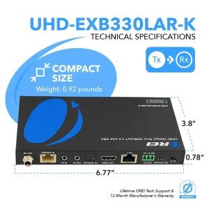 4K HDBaseT HDMI Extender Over CAT6/7 up to 330 Feet, Bi-directional IR, ARC, PoC, RS-232 (UHD-EXB330LAR-K) - view 5