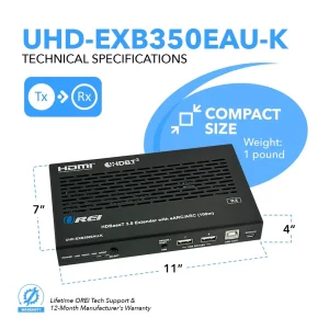 4K HDBaseT 3.0 HDMI™ Extender (Loop, USB, eARC, LAN) - 400ft (cat6)-UHD-EXB350EAU-K - view 5
