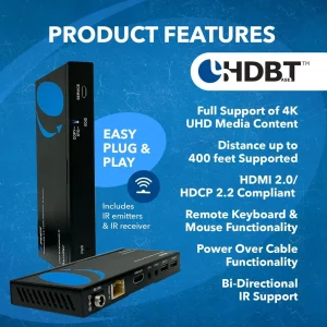 4K HDBaseT HDMI™ Extender (USB2.0, Bi-IR) - 400ft (cat6) (UHD-EXB400UR-K) - view 8