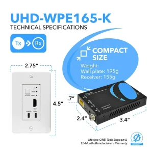 4K HDMI™ & USB-C Extender with Wall Plate (TX) - 165ft (cat6)-UHD-WPE165-K - view 5