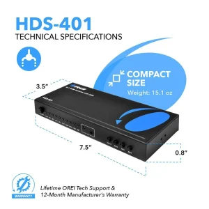 4K HDMI Switcher 4 x 1 Switch with ARC Audio Extractor (HDS-401) - view 5