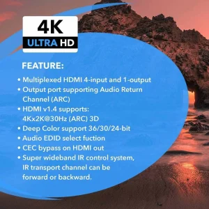 4K HDMI Switcher 4 x 1 Switch with ARC Audio Extractor (HDS-401) - view 7