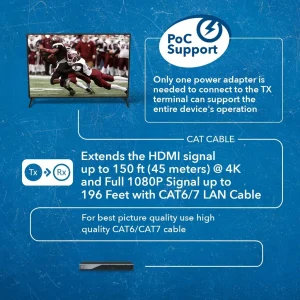 4K HDMI Extender Over CAT6/7 up to 165ft with PoC & Bi-directional IR (EX-150C) - view 4