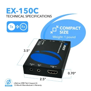4K HDMI Extender Over CAT6/7 up to 165ft with PoC & Bi-directional IR (EX-150C) - view 5