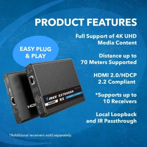 4K HDMI Extender Balun up to 230Ft Over CAT6/7 - One to Many Cascade 4K@60Hz 4:4:4 with HDR, Downsca - view 8