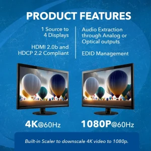 4K@60Hz 1x4 HDMI™ Splitter (Downscaler, Audio Extract)-UHDS-104A - view 7