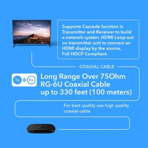 HDMI Extender Balun Over Coaxial Upto 330 Feet - 1080p@60Hz Over 75Ohm RG-6U, Bi-directional IR, Cas - view 4