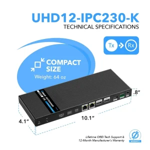 4K@60hz 1x2 HDMI™ Extender Splitter (Loop, IR) - 230ft (cat6) (UHD12-IPC230-K) - view 5