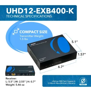 4K HDBaseT 1x2 HDMI™ Extender Splitter (Loop, Bi-IR) - 400ft (Cat6) (UHD12-EXB400-K) - view 5