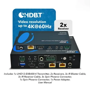 4K HDBaseT 1x2 HDMI™ Extender Splitter (Loop, Bi-IR) - 400ft (Cat6) (UHD12-EXB400-K) - view 8