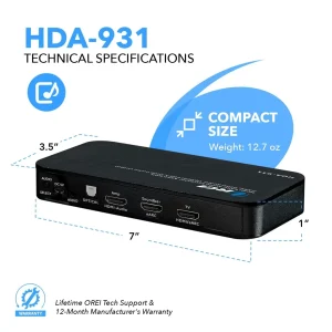 Dual HDMI eARC Audio Extractor 4K@60Hz with Optical Port & 3.5mm jack, 18Gbps bandwidth (HDA-931) - view 5