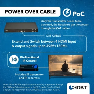 4K HDBaseT 4x4 HDMI™ Extender Matrix (Loop) - 400ft (cat6)- (UHD44-EXB400R-K) - view 4