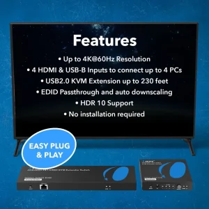 4K@60Hz 4x1 HDMI™ Extender Switch (KVM) - 230ft (cat6)-UHD41-EX230-KVM - view 8