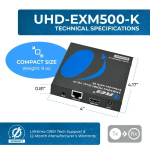 4K@60hz HDMI™ Extender (Over 1G IP, Loop, IR) - 500ft (cat6) (UHD-EXM500-K) - view 5