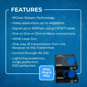 4K@60hz HDMI™ Extender (Over 1G IP, Loop, IR) - 500ft (cat6) (UHD-EXM500-K) - view 9