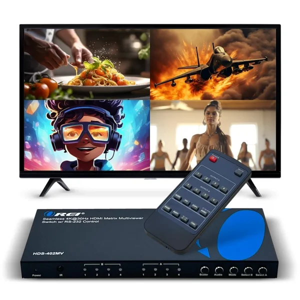 4K@30hz 4x2 HDMI™ Matrix (Seamless, Audio Extract, MultiView)-HDS-402MV