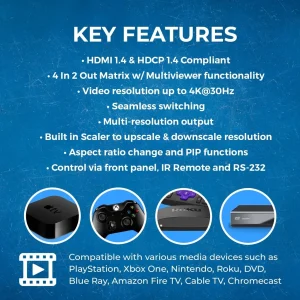 4K@30hz 4x2 HDMI™ Matrix (Seamless, Audio Extract, MultiView)-HDS-402MV - view 7