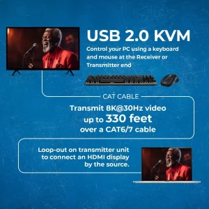 8K HDBaseT 3.0 HDMI™ Extender (Loop, USB, eARC, LAN) - 330ft (cat6) (BK-EXB330EAU-K) - view 4