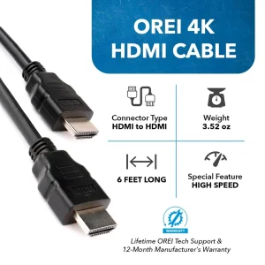 OREI 6-Feet HDMI Cable 4K with Ethernet Category 2 Certified 3D 4Support and Audio Return Channel V2.0 - view 14