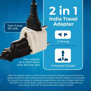 India, Nepal Travel Adapter - 2 in 1 - Type D - Compact Design (DB-10) - view 11