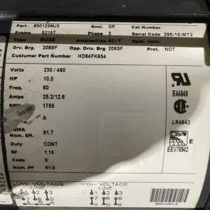 Century General Purpose Motor HD64FK654 10.0 HP, 3 Ph, 60 Hz, 230/460 V, 1800 RPM, S215T (REFURBED) - view 2