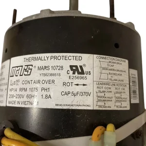 MARS 10728 5.5" Outdoor Condenser Fan Motor (1/4 HP, 208-230V, 1075 RPM) (REFURBED) - view 2