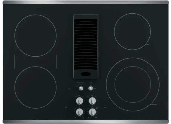 GE Profile PP9830SRSS 30 Inch Electric Cooktop with 4 Elements, Ceramic Glass Cooktop, Ribbon Heating Elements, Bridg...