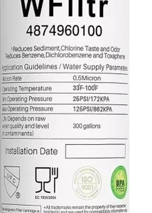 Refrigerator Water Filter Cartridge, 300 Gal Life fits Beko, WFiltr, 4874960100