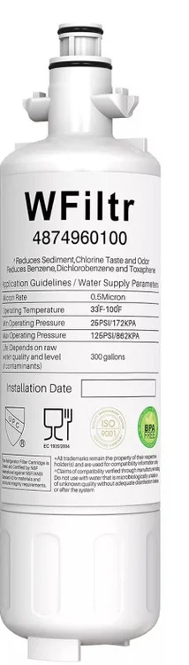 Refrigerator Water Filter Cartridge, 300 Gal Life fits Beko, WFiltr, 4874960100