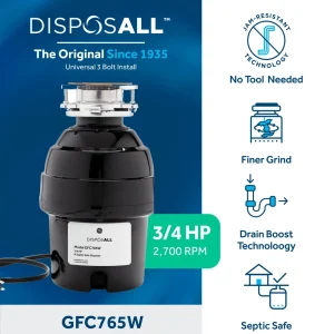 GE DISPOSALL® 3/4 HP Continuous Feed Garbage Disposer – Corded - view 2