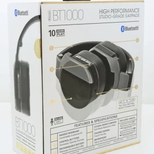 Sentry Pro Audio Studio Style Bluetooth Gray Headphone with Built-In Mic, BT1000 - view 2