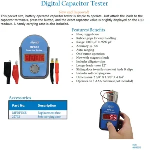 Supco Auto-Ranging Capacitor Tester with 12" Test Leads, MFD10 - view 4